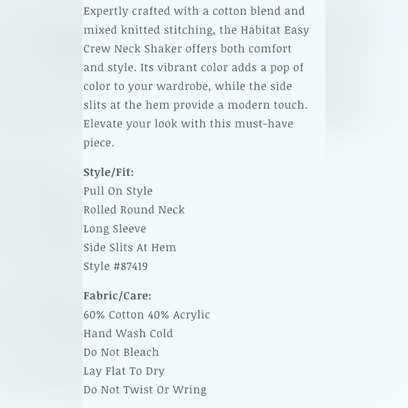 Habitat Women's Cotton Shaker Knit Crew Neck Blue Long Sleeve Sweater Size Small - Picture 13 of 13